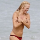  Pamela Anderson Goes Topless on French Beach With Boyfriend Rick Salomon