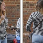  Kelly Brook displays her curves in casual shirt and jeans