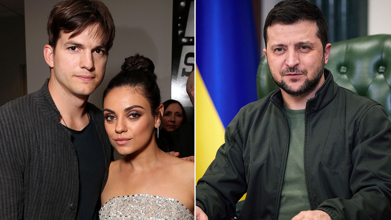  Ukrainian President Zelenskyy gives thanks to Mila Kunis and Ashton Kutcher for raising millions of dollars