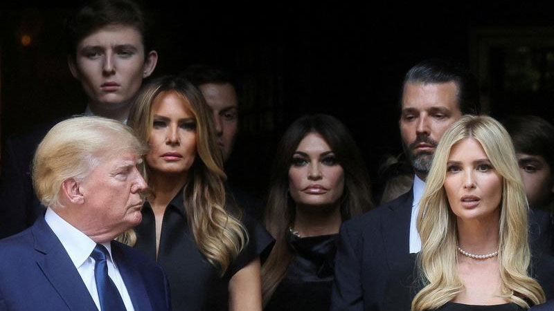  Melania Trump Attends Ivana Trump’s Memorial Service with Former President and son Barron